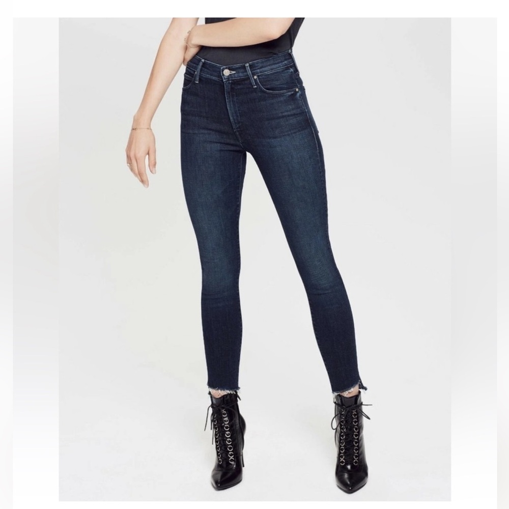 MOTHER Denim Jeans The Stunner Ankle Step Fray Disco Dolls 31 Dark Wash